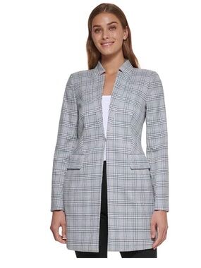 DKNY Gray Plaid Longline Blazer Jacket